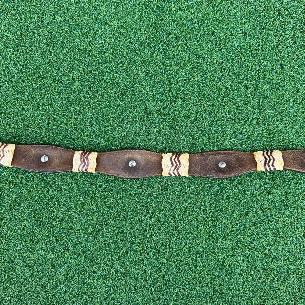 Vintage Tony Lama Western‎ Leather Belt Woven Straw Concho Boho Cowgirl Belt 44